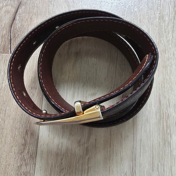 Vintage Gino Ferruzzi Mixed Metal Black Leather Belt One Size Minimalist Basic - Picture 7 of 8